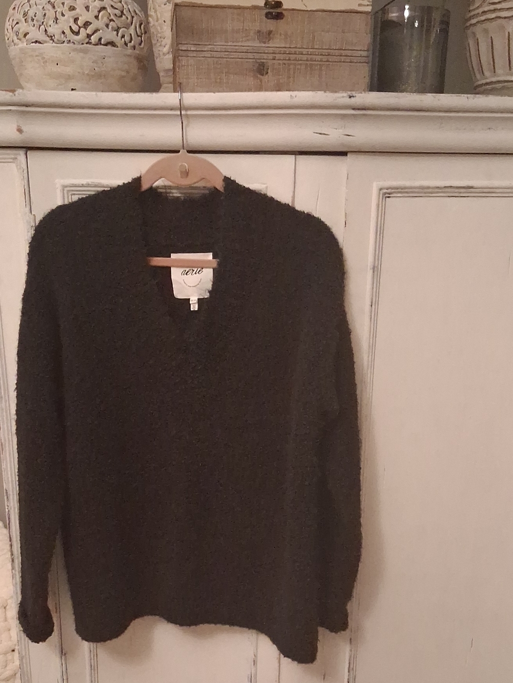 aerie Black Fuzzy V-Neck Sweater